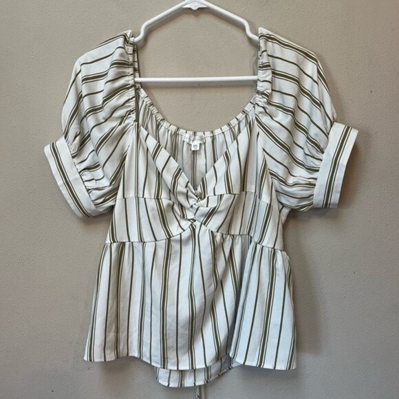Society + Stitch Tops - Society + Stitch Women’s Plus Size Green White Striped Tie V-Neck Crop Top XXL